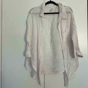 Oversized White Gauzy Button Down Shirt